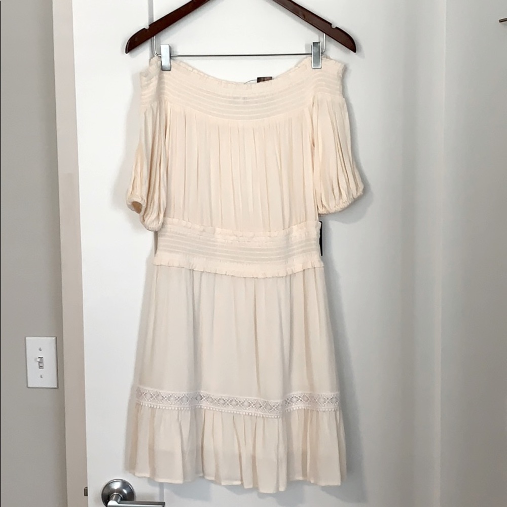 Express off the shoulder banded waist dress